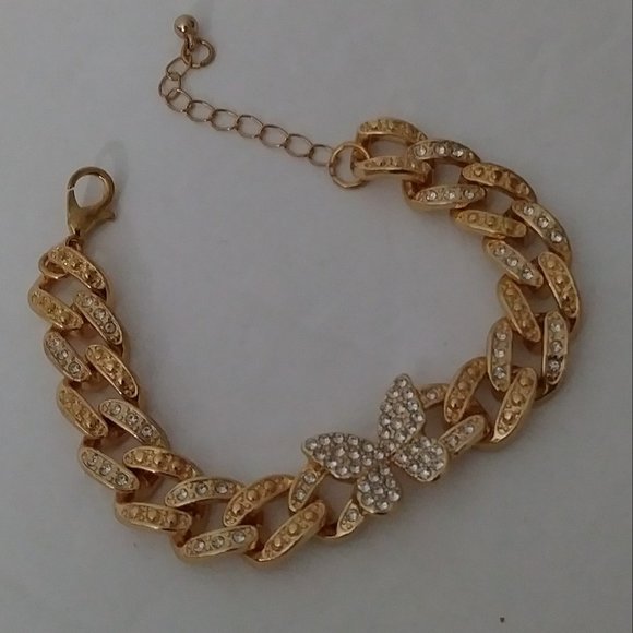 Butterfly Rose Gold Tone Rhinestone Bracelet - Picture 11 of 12